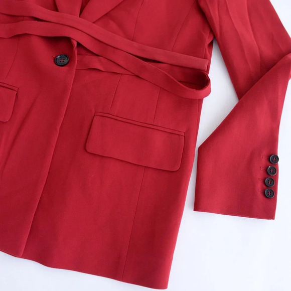 Marc Cain Red Single Button Blazer w Belt Tie Size 2 NWT - Picture 6 of 15